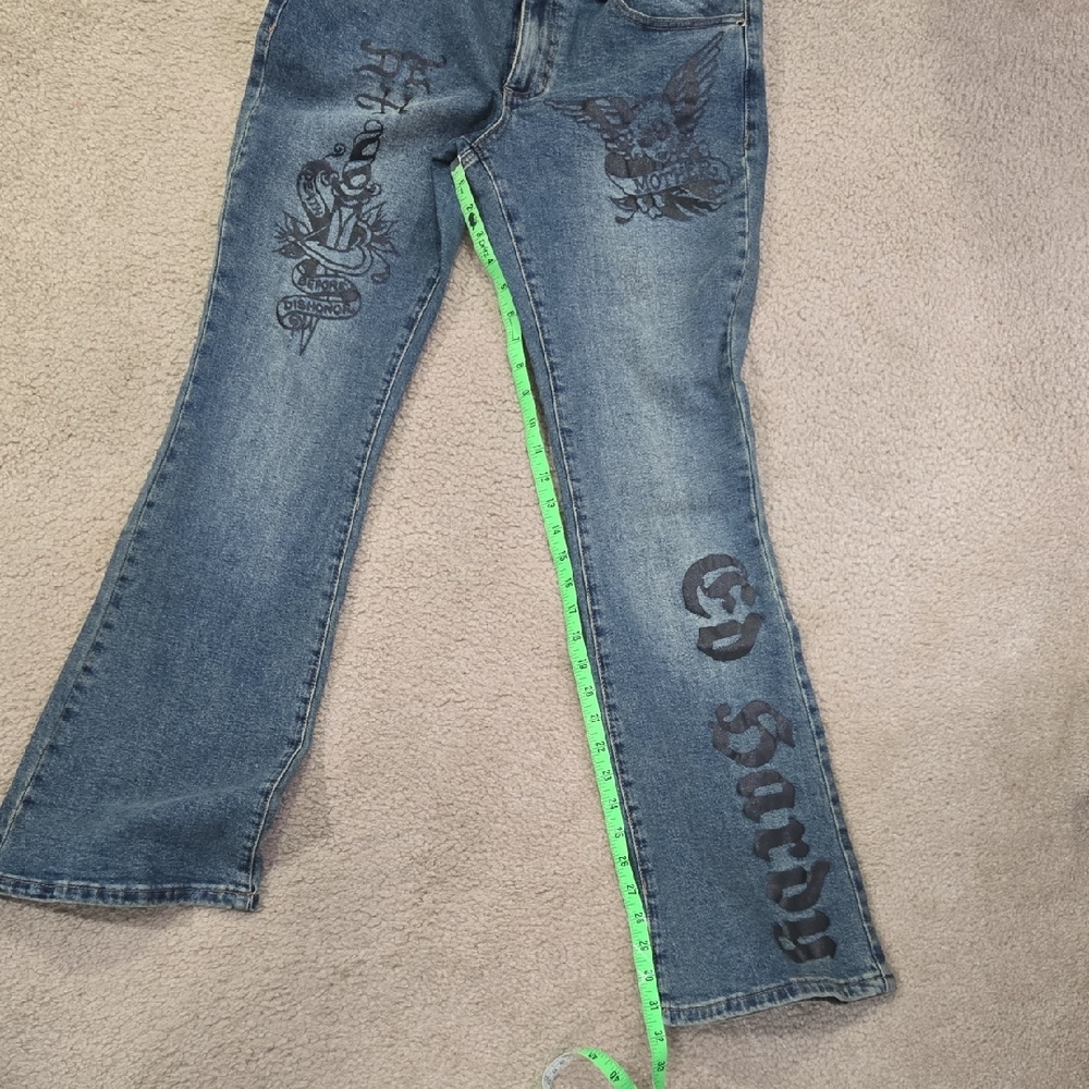 Ed Hardy Flare Jeans with Black Graphics - Picture 3 of 15